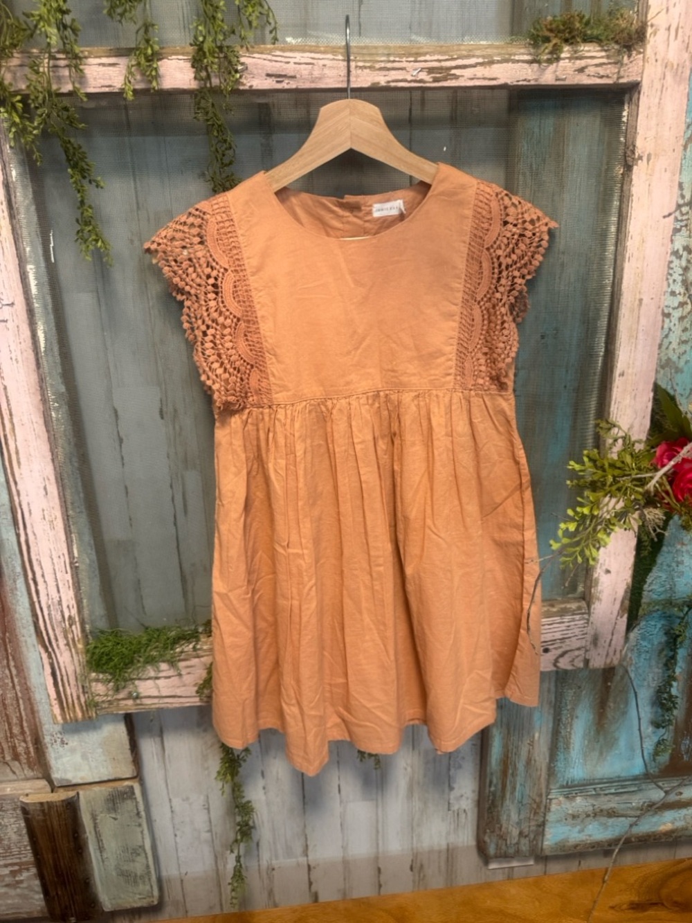 Jamie Kay Girls Dress 8Y Terracotta Crochet Lace Flutter Sleeve Boho Cotton